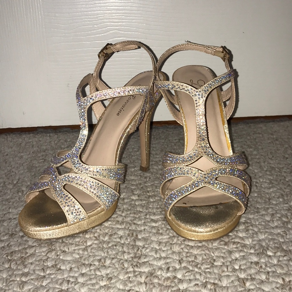 gold rhinestone heels